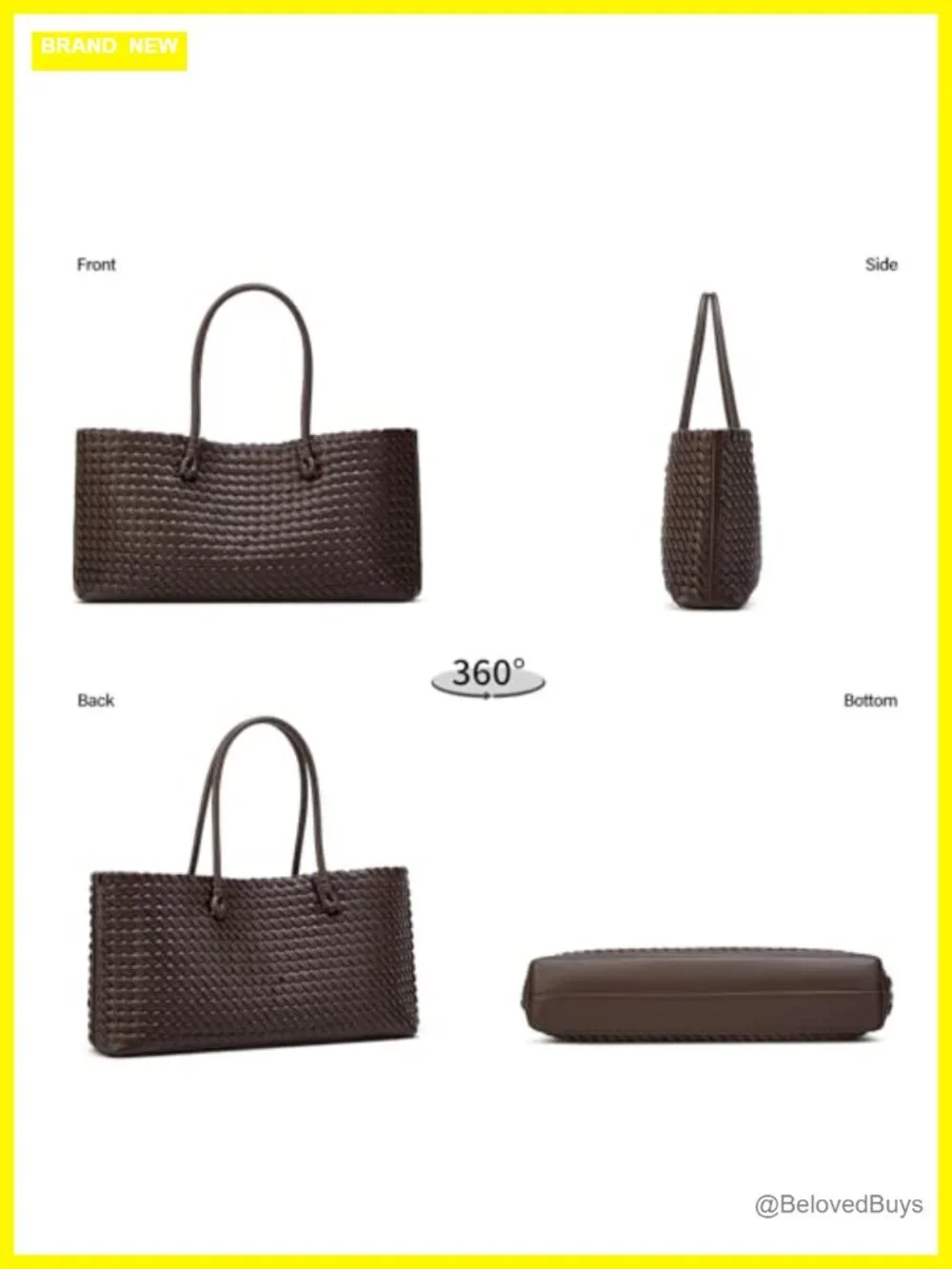 Large Vegan Leather Woven Tote Bag for Work Travel Crossbody
